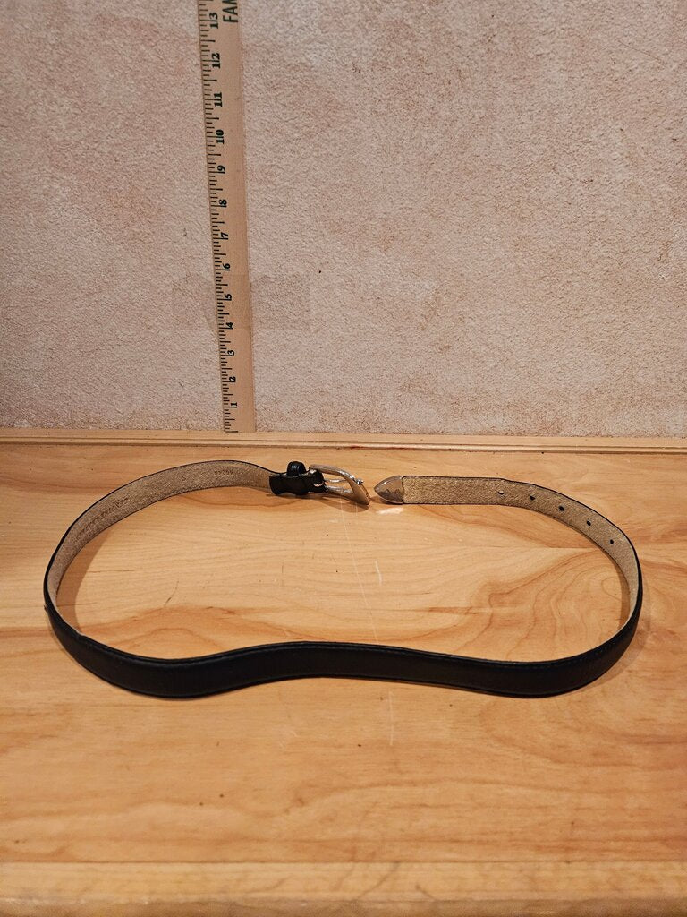 Black Leather Belt with Turquoise Buckle