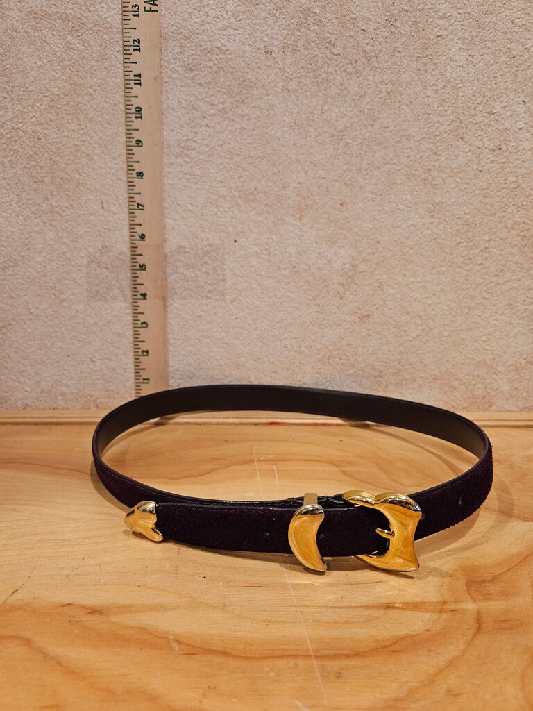 Vintage Purple Leather Belt with Gold Buckle