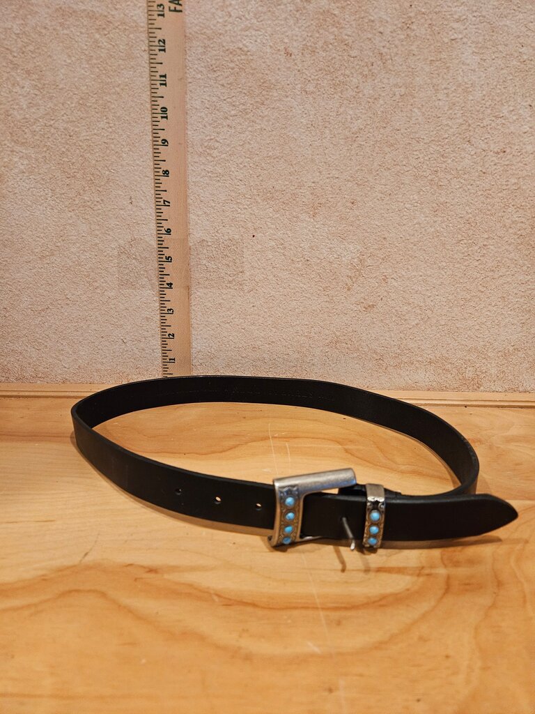 Black Leather Belt with Decorative Buckle