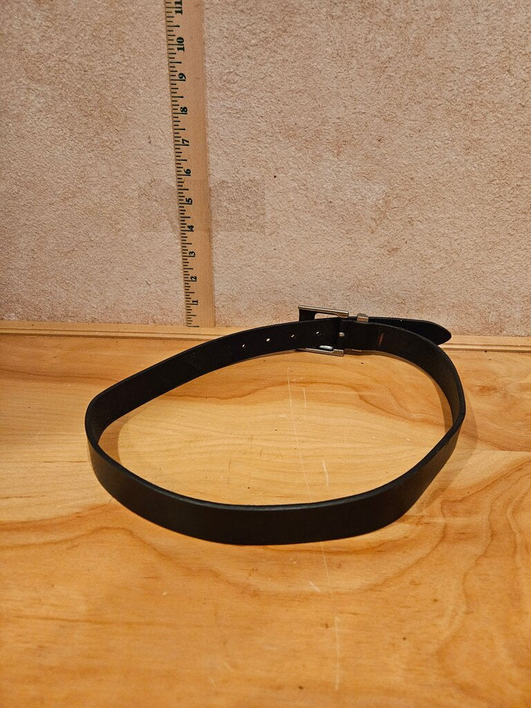 Black Leather Belt with Decorative Buckle