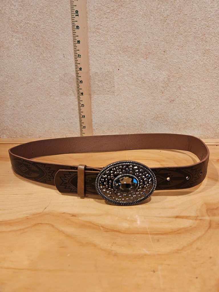 Brown Leather Belt with Decorative Buckle