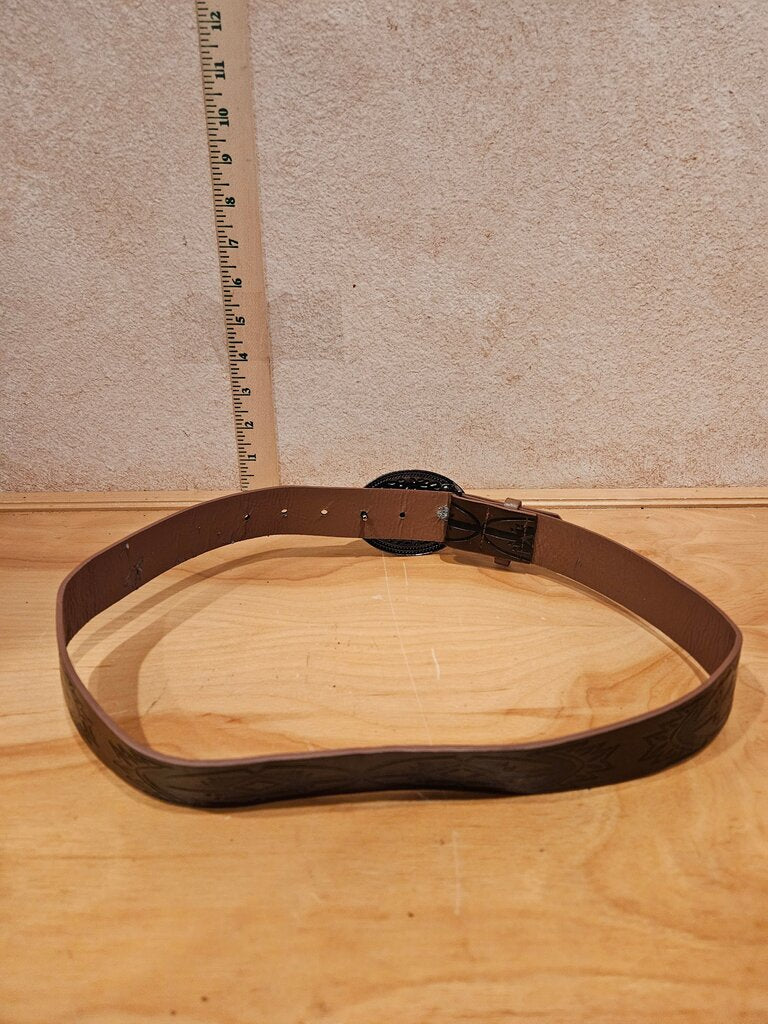 Brown Leather Belt with Decorative Buckle