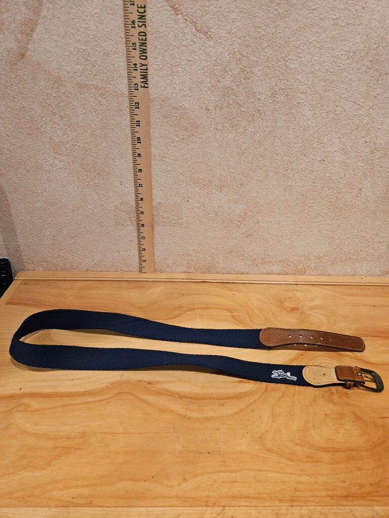 Navy Blue Stretch Fabric Belt with Leather Accents