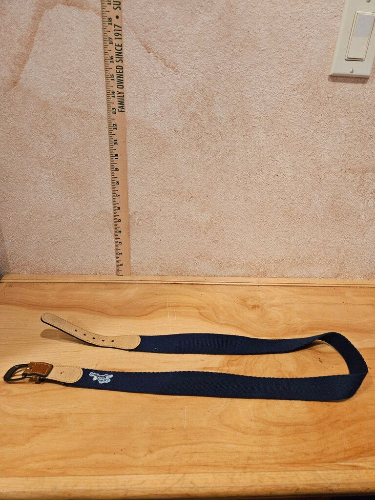 Navy Blue Stretch Fabric Belt with Leather Accents