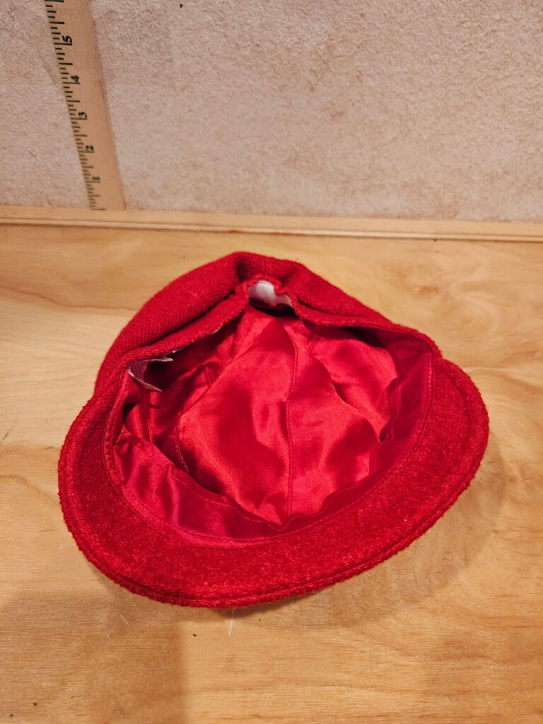 Red Woolen Hat with Decorative Buttons
