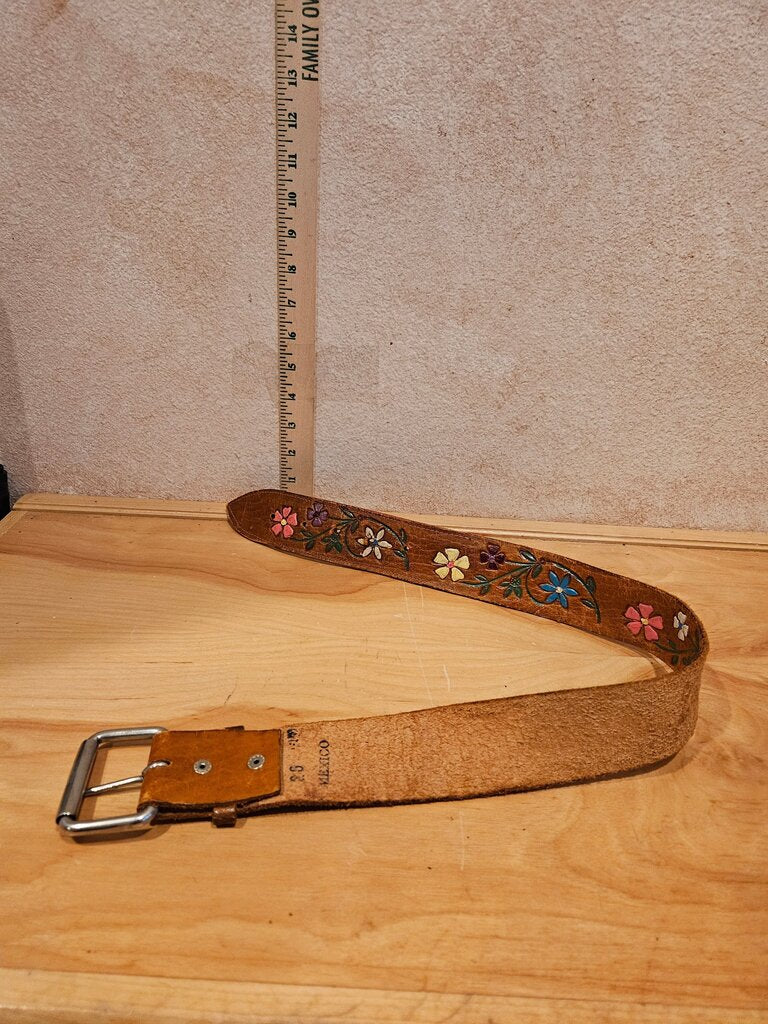Vintage Floral Embroidered Leather Belt