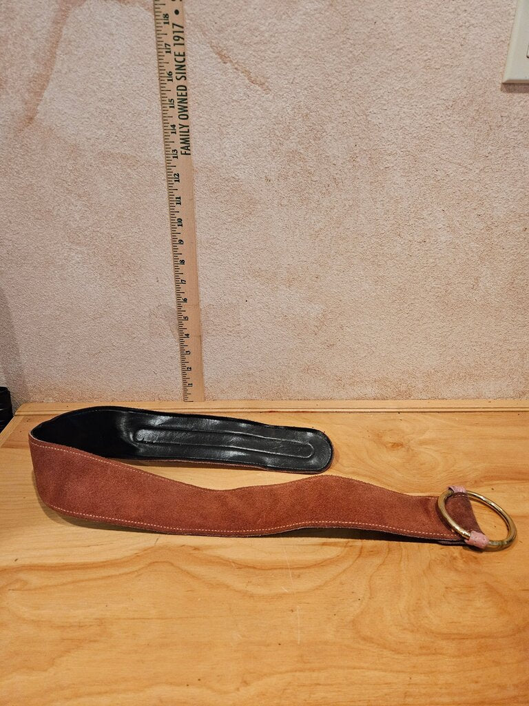 Brown Suede Belt with Gold Ring