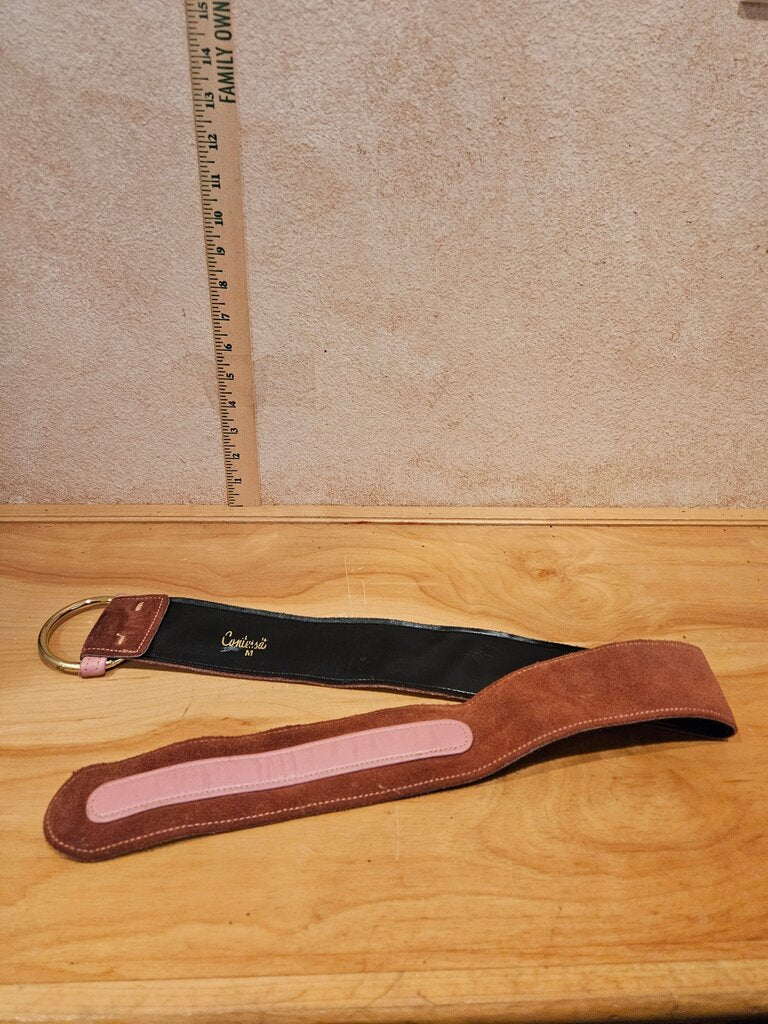 Brown Suede Belt with Gold Ring
