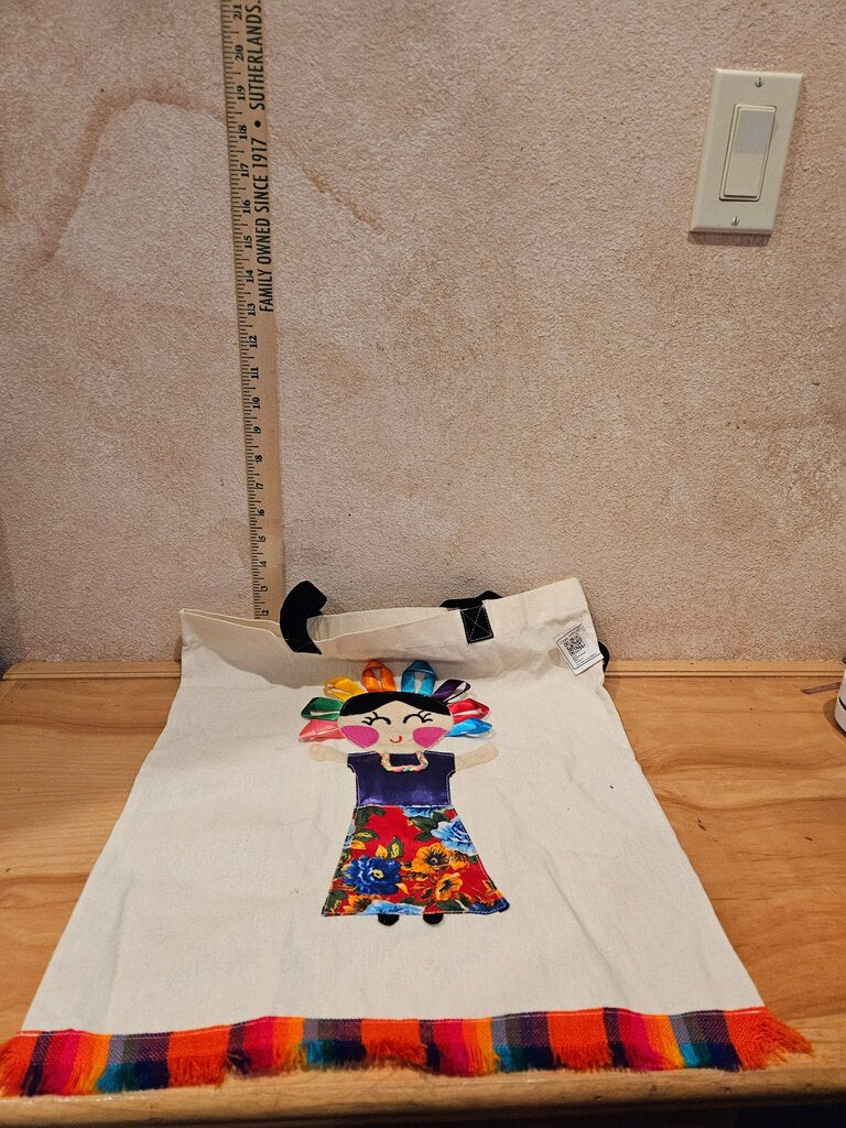 Colorful Cotton Tote Bag with Fringed Border