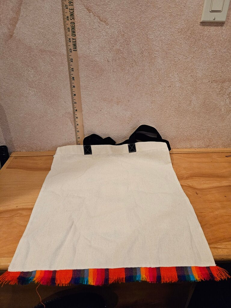 Colorful Cotton Tote Bag with Fringed Border