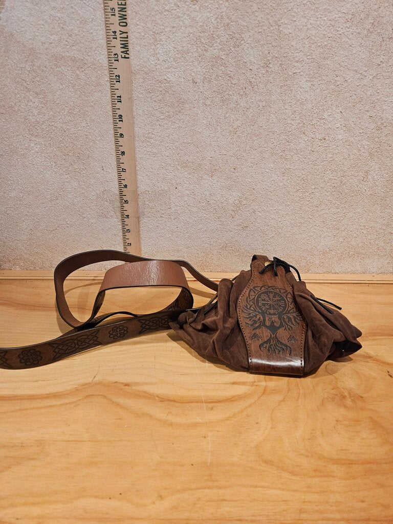 Brown Leather Drawstring Bag