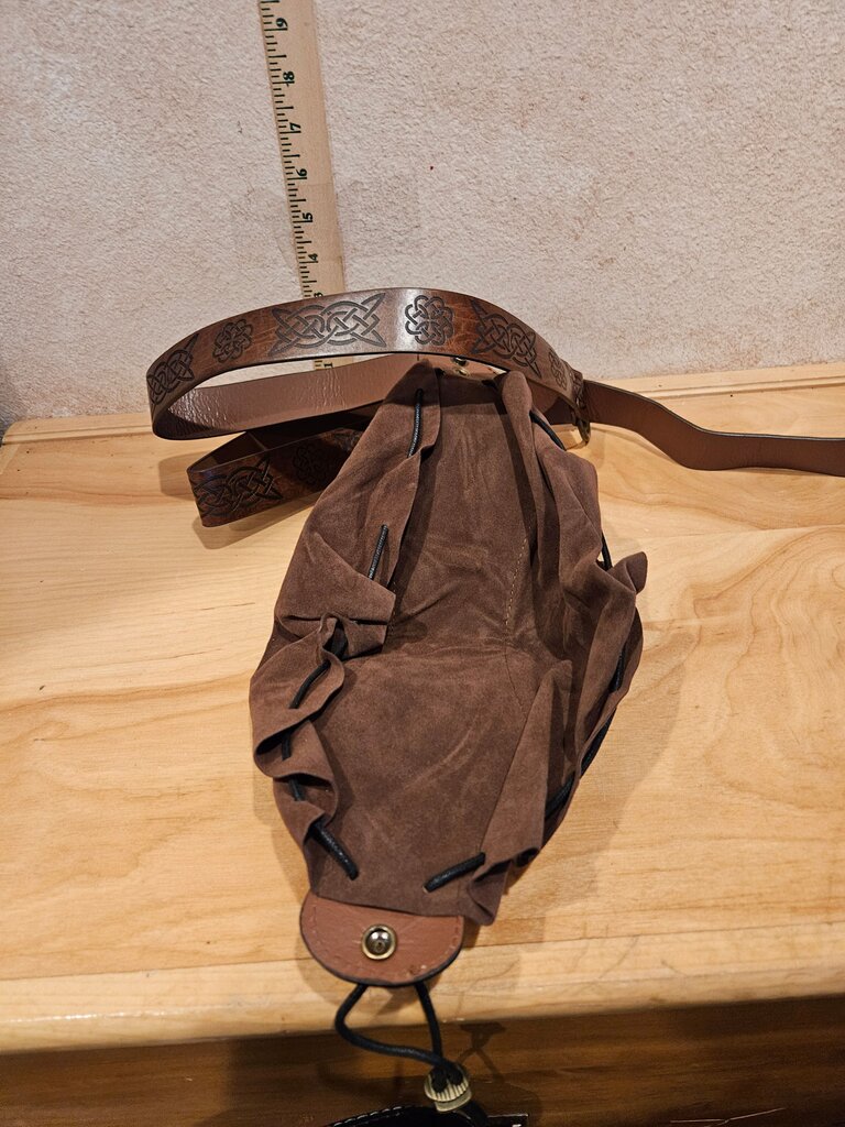 Brown Leather Drawstring Bag