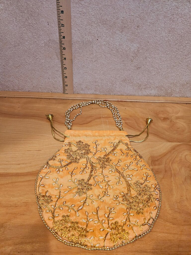 Embroidered Orange Drawstring Bag
