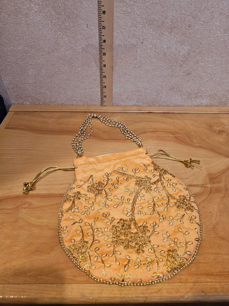Embroidered Orange Drawstring Bag