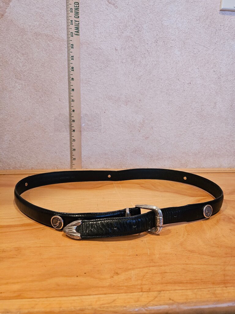 Stylish Black Leather Belt with Silver Accents