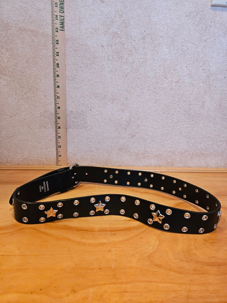 Star studs Black Faux Leather Punk Pentagram Rivet Silver Buckle Belt Witchy Gothic
