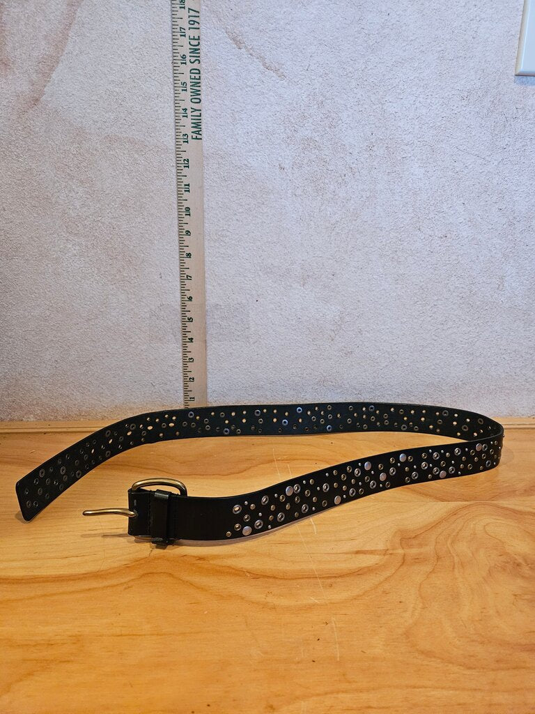 Stylish Black Leather Belt with Studded Design