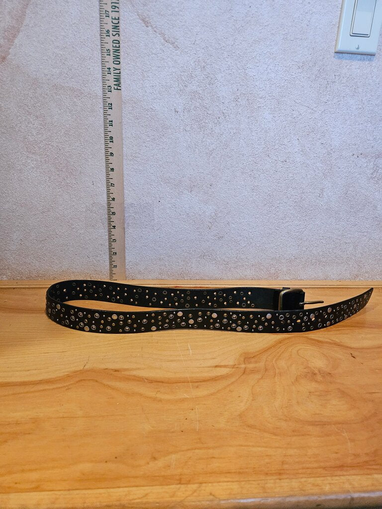 Stylish Black Leather Belt with Studded Design