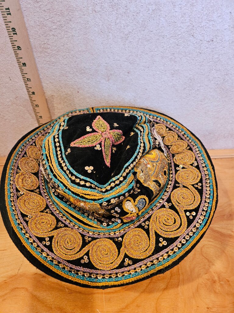 Decorative Black Embroidered Hat
