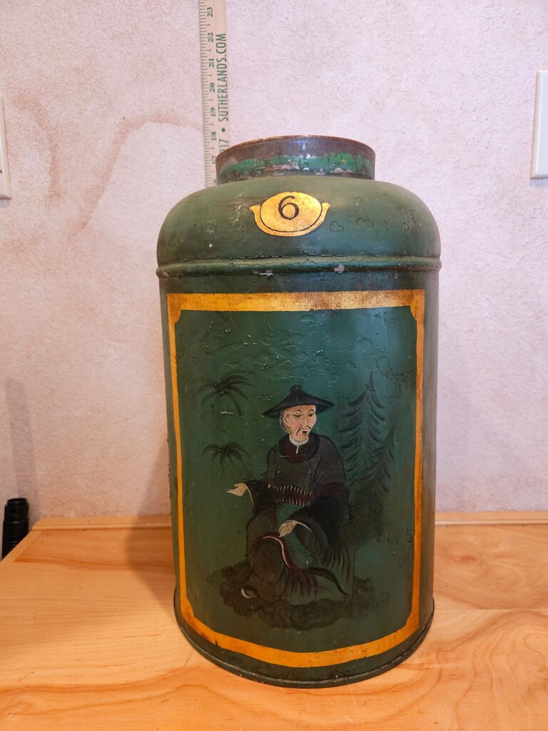 Vintage Chinese Tea Canister Chinoiserie Toleware make into lamp base / umbrella holder