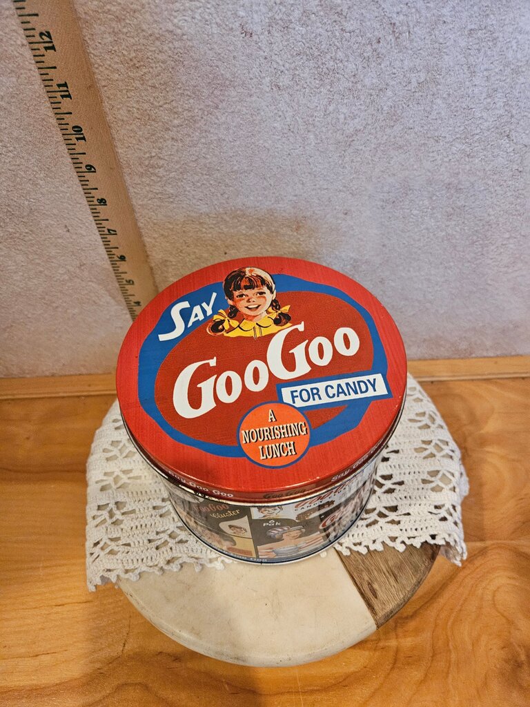 Vintage Empty Say Goo Goo For Candy Tin. Standard Candy Co. Goo Goo Clusters