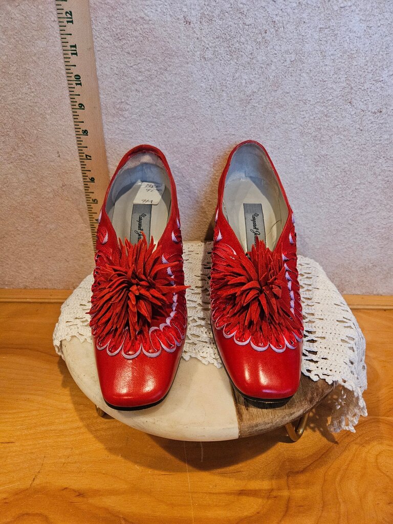 Vintage Red High Heels with Fringed Accents