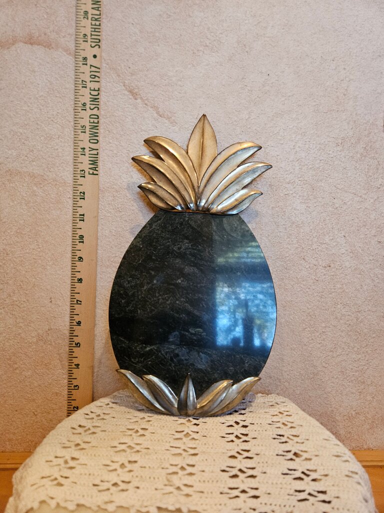 Vintage Godinger Silver Plate & Granite Pineapple Cutting Board or Trivet Server Display Charcuterie
