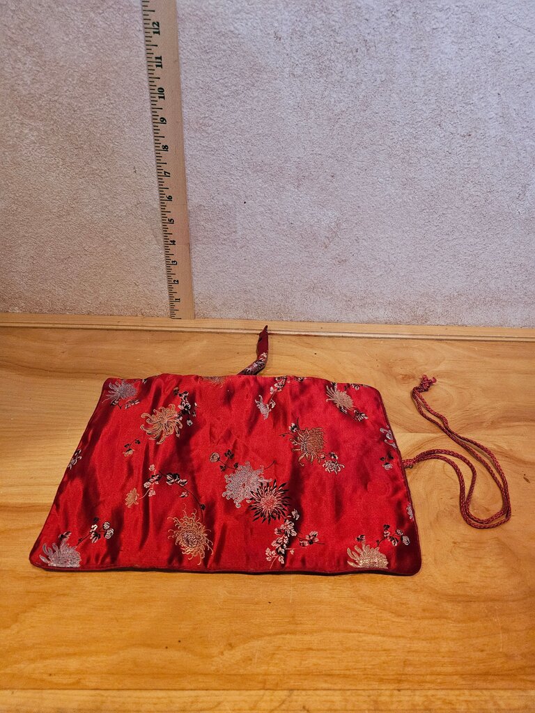 Red Silk Embroidered Jewelry Pouch