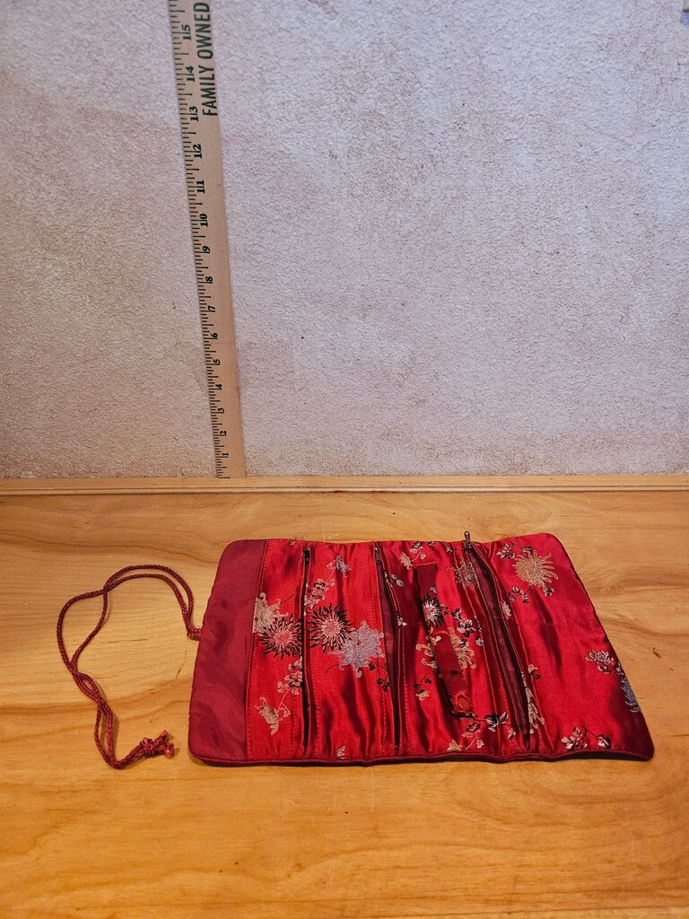 Red Silk Embroidered Jewelry Pouch