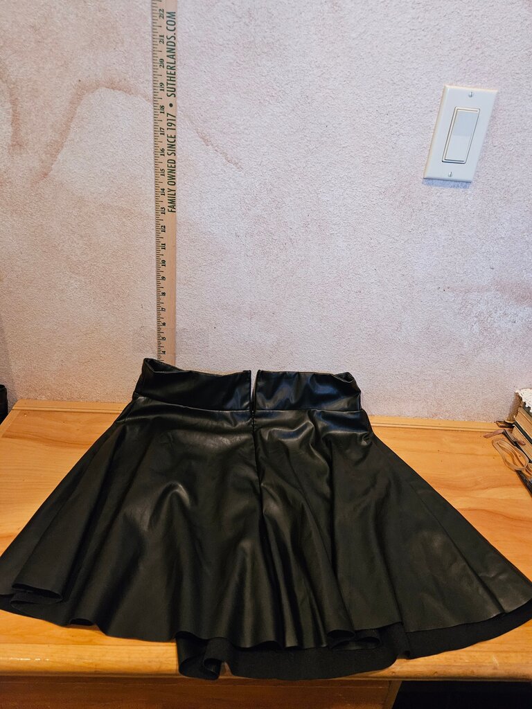 Black Faux Leather Flared Skirt