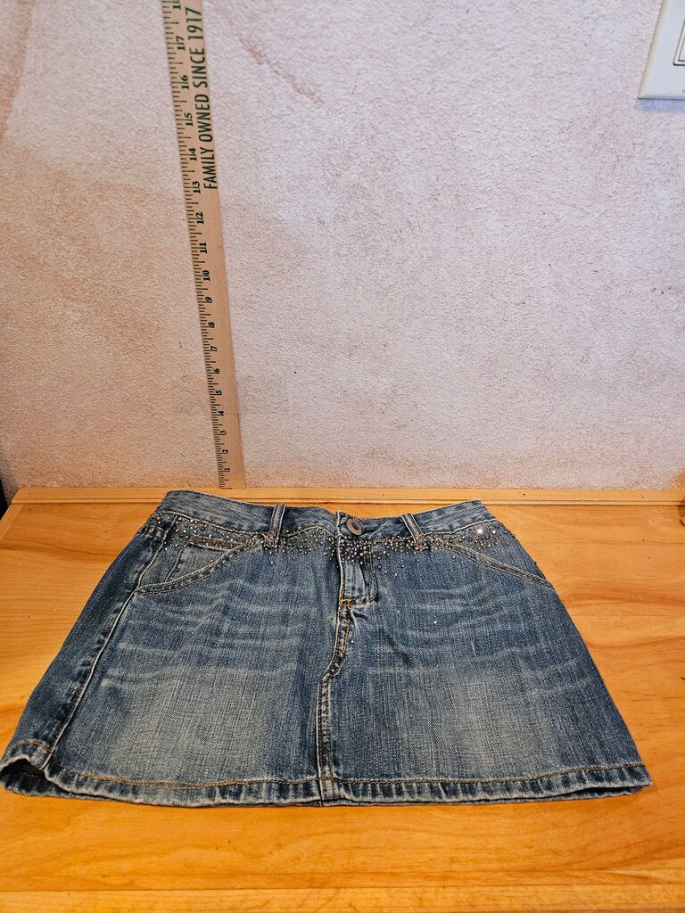 Girls Denim Jean Skirt with Beaded Detail