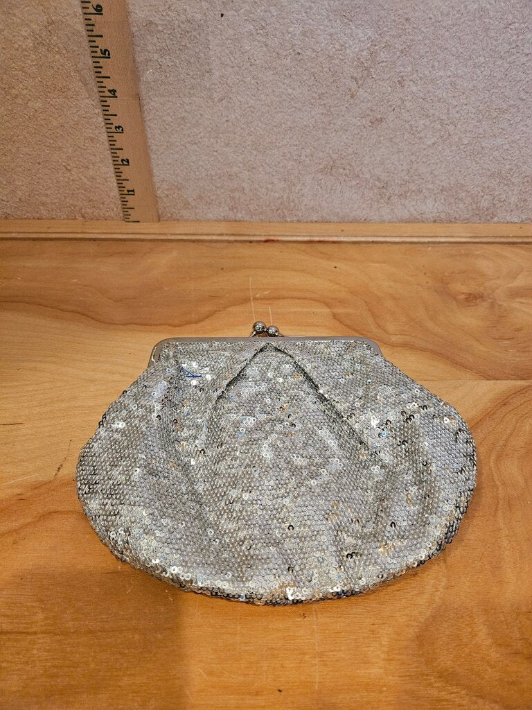 Sparkling Silver Sequin Clutch Bag