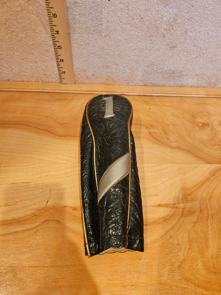 Vintage Black Leather Golf Club Head Cover