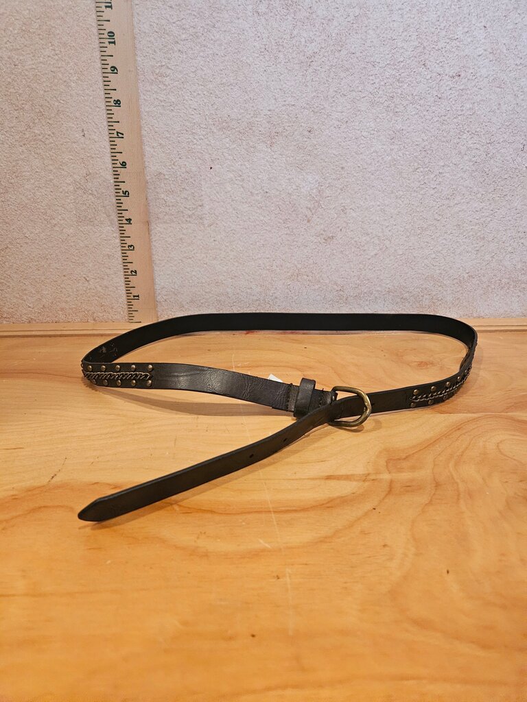 Black Leather Belt with Studded Design
