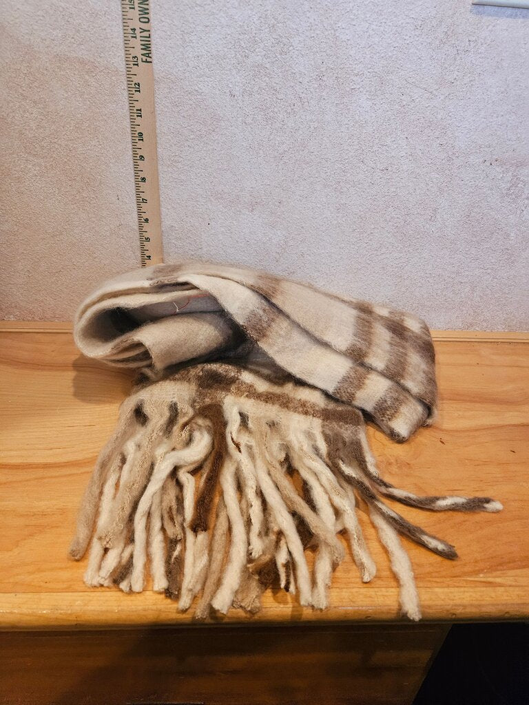 Brown and Cream Plaid Scarf