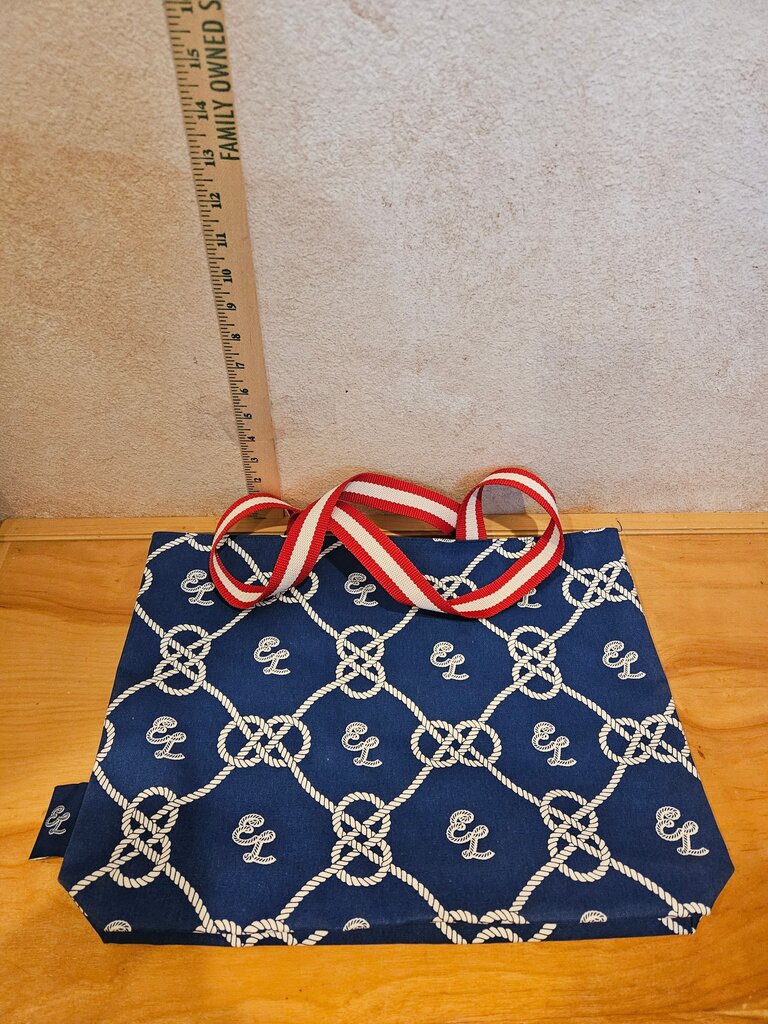 Stylish Estee Lauder navy blue tote bag unique rope pattern 17 X 12 Nautical