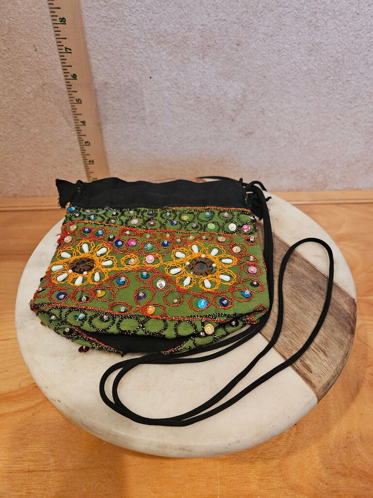 Embroidered Green Crossbody Bag
