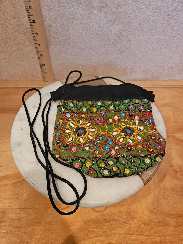 Embroidered Green Crossbody Bag