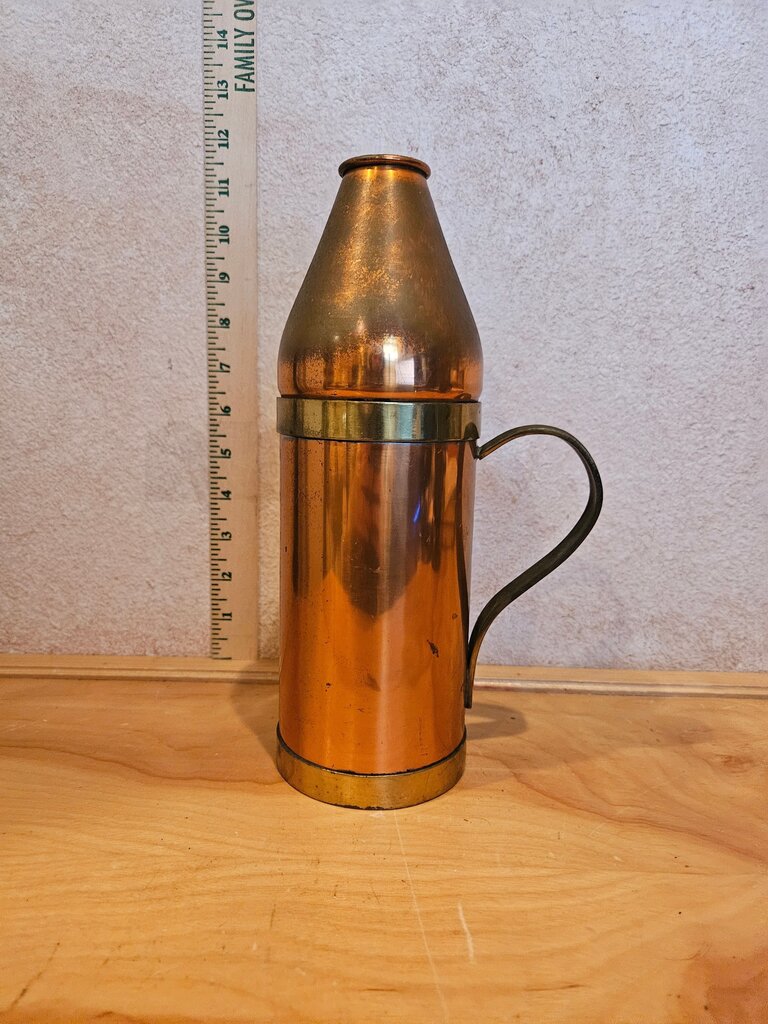 Vintage Copper Brass Wine Bottle Holder W/Handle MCM sleek barware wine lover gift