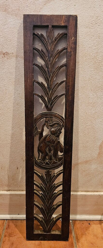 Vintage Carved Wooden wall Panel w Elephant Design Asian inspired