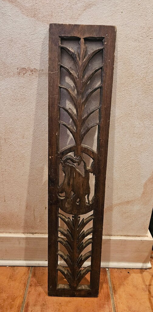 Vintage Carved Wooden wall Panel w Elephant Design Asian inspired