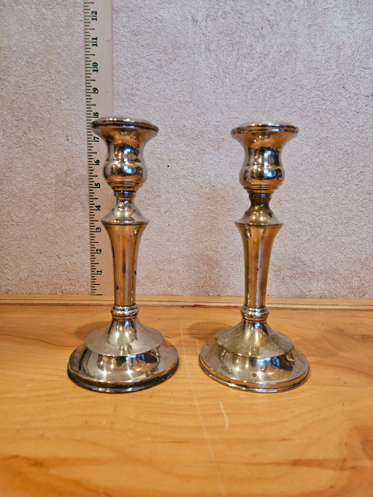 Pair of Silver Candle Stick Holders Vintage Patina Candlestick mantel table old regency decor