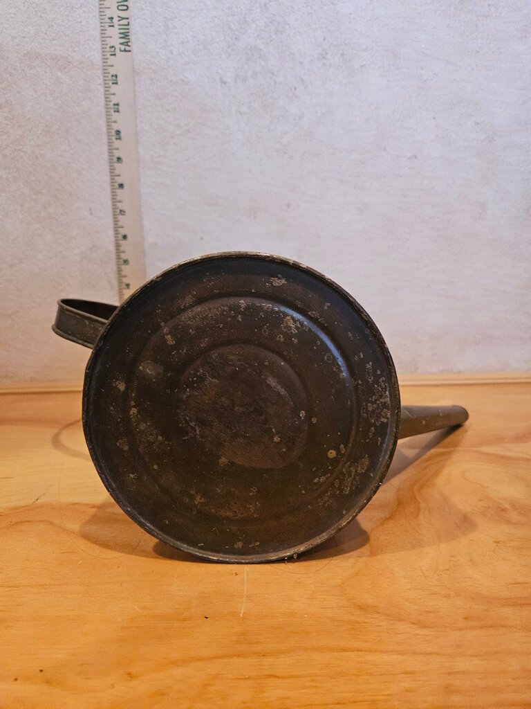 Antique Vintage Hammered Stamped Motif Thin Metal Watering Can with copper accents
