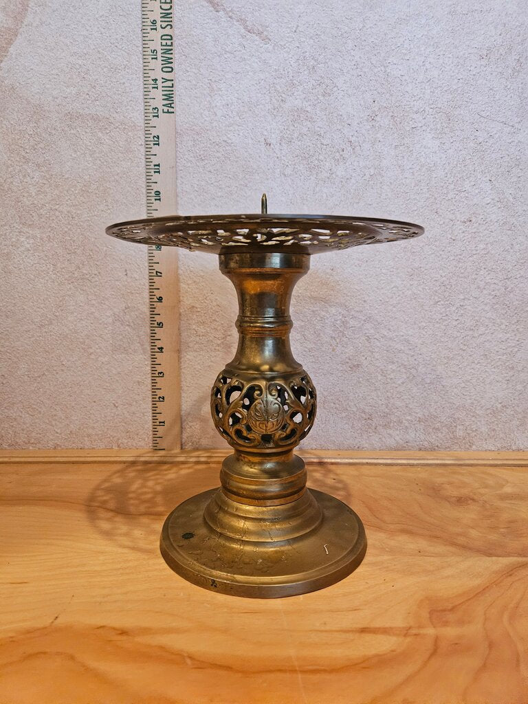 Vintage Ornate, detailed Brass Candle Holder w Pins, Elaborate, Intricate design