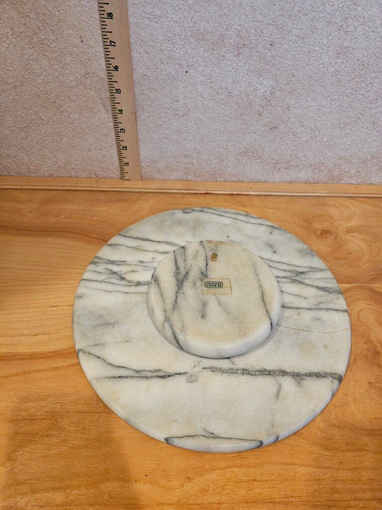 Vintage Veined Marble Stone Revolving Cheese Cake Platter Tray Lazy Jane circa 1970-80's display serving cookie baking cloche riser