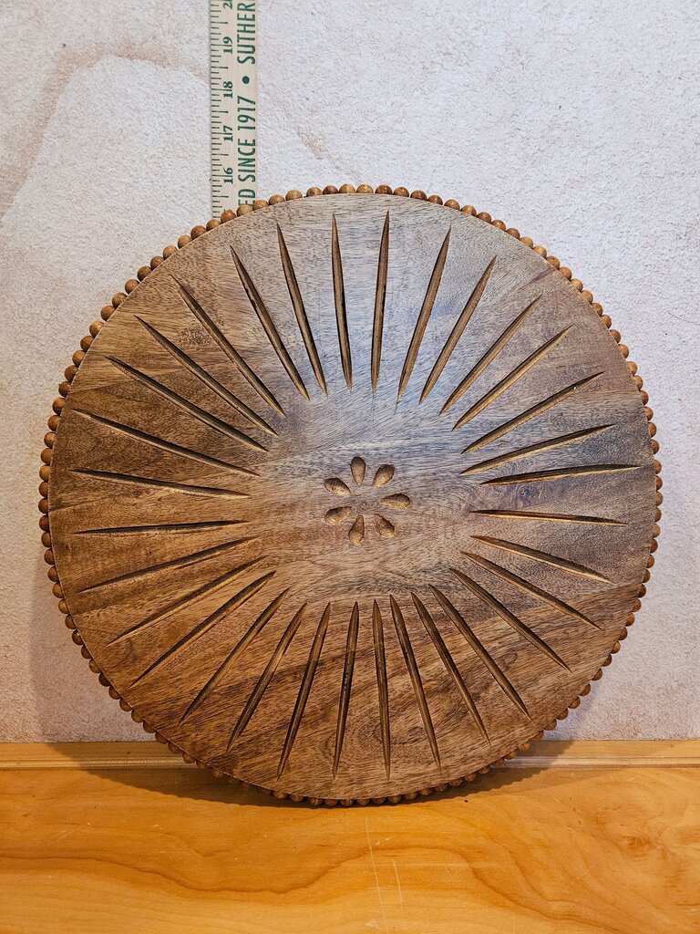 Carved Wooden Beaded edge Lazy Susan Decorative Tray cloche riser