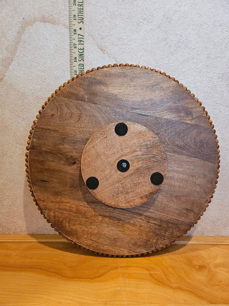 Carved Wooden Beaded edge Lazy Susan Decorative Tray cloche riser