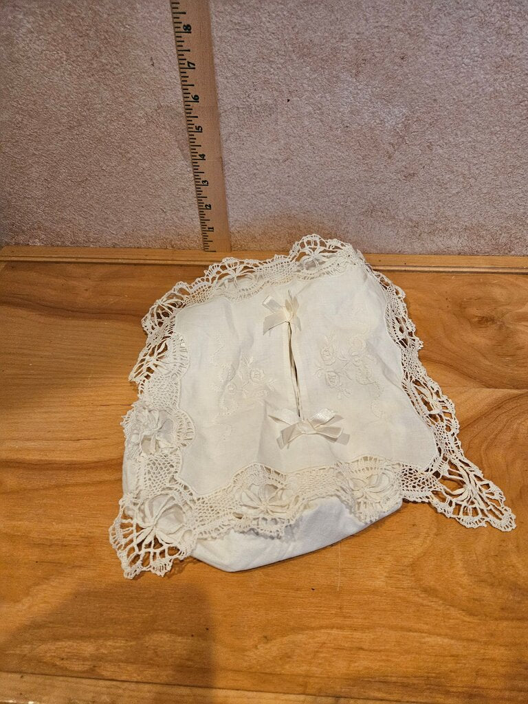 White Lace Trim Baby Bonnet
