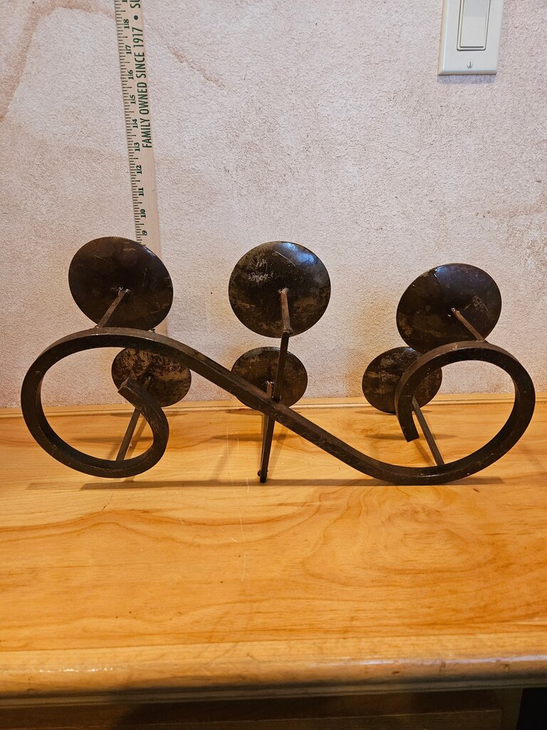 Rustic Primitive Wrought Iron Candle Holder LARGE 6 Pillar Scroll Work Table Top Fireplace Mantle