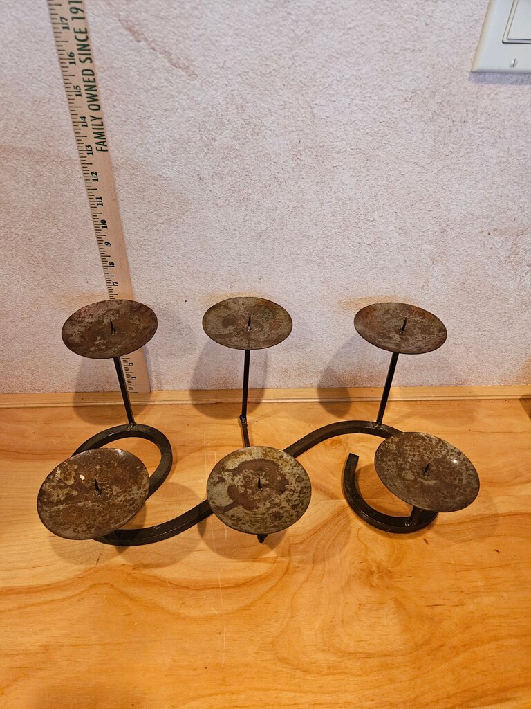 Rustic Primitive Wrought Iron Candle Holder LARGE 6 Pillar Scroll Work Table Top Fireplace Mantle